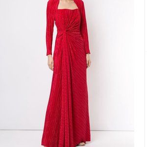 Badgley Mischka Red Long Sleeve Ruched Gown